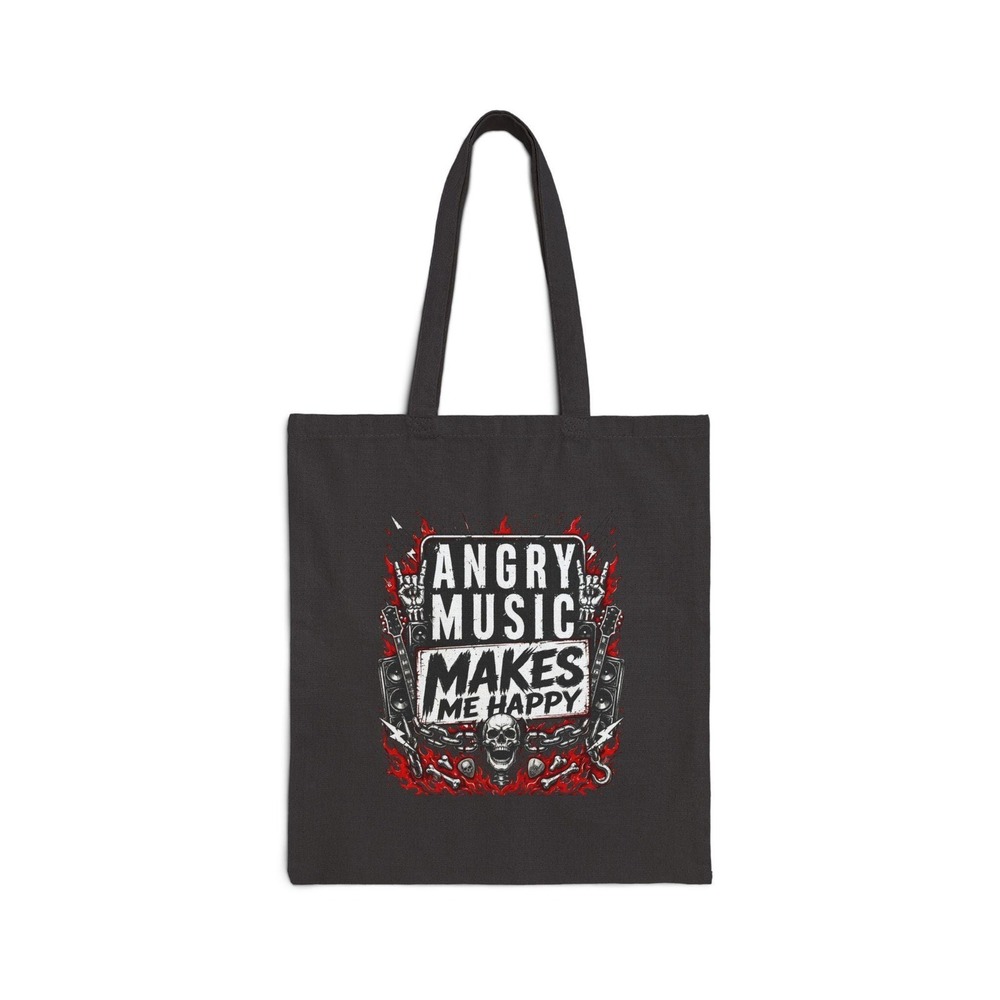 Angry Music Makes Me Happy Tote Bag | Funny Metal Rock Canvas Tote